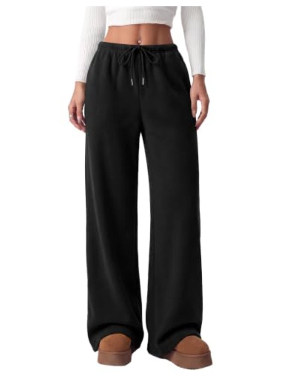Wide Leg Sweatpants Fleece Lined Cotton Blend Pull On High Rise